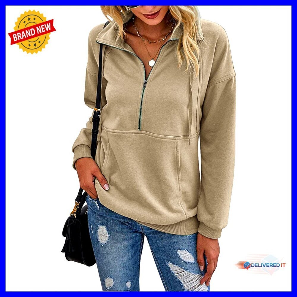 Oversized Half Zip Pullover Sweatshirt with Drawstring Lapel and Pocket